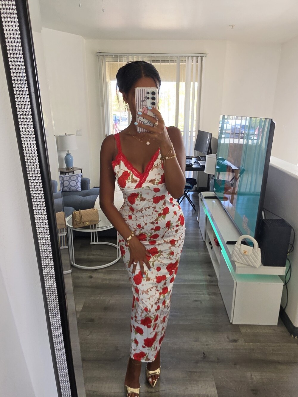 Floral Red and White Slip Midi Dress - Women - Picture 15 of 17
